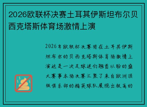 2026欧联杯决赛土耳其伊斯坦布尔贝西克塔斯体育场激情上演