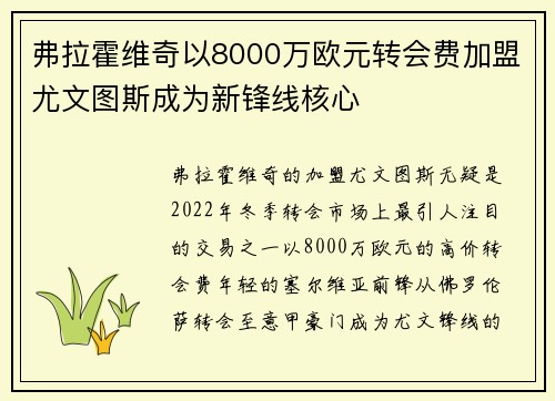 弗拉霍维奇以8000万欧元转会费加盟尤文图斯成为新锋线核心